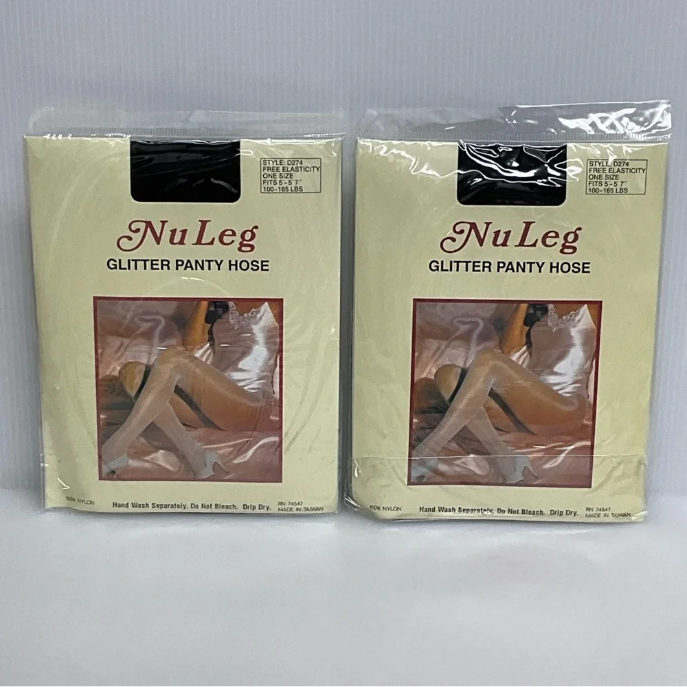 VINTAGE NuLeg sz OS Panty Hose (2 pairs) Glitter Nylon Black (2/3)